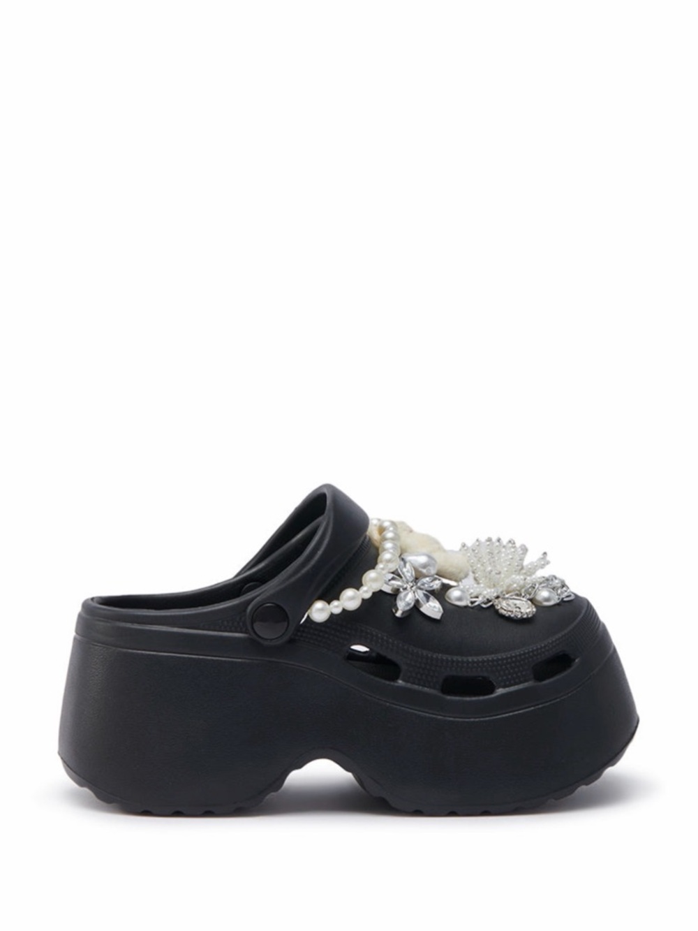 Black Platform Clog Mules with Pearl & Charm Embellishments - Picture 3 of 6